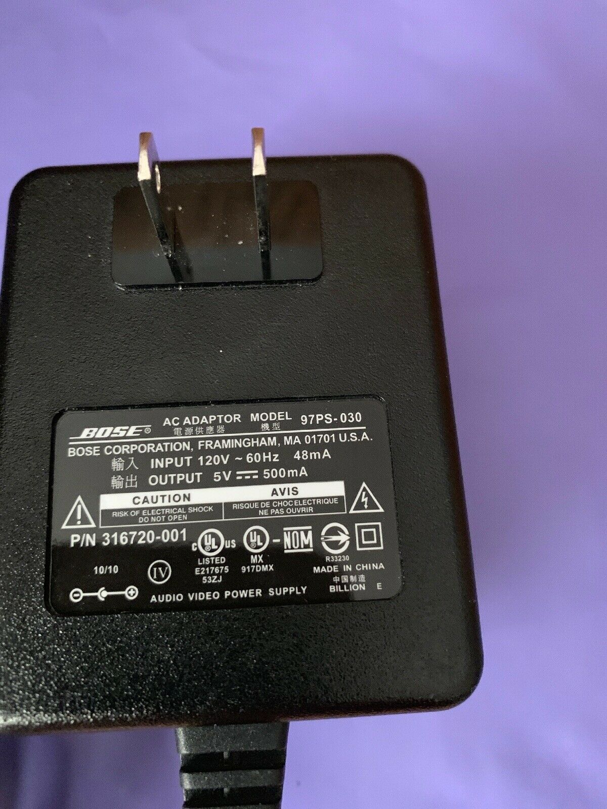 *Brand NEW* 5V 500mA AC DC Adapter BOSE Model 97PS-030 P/N 316720-001 POWER SUPPLY - Click Image to Close